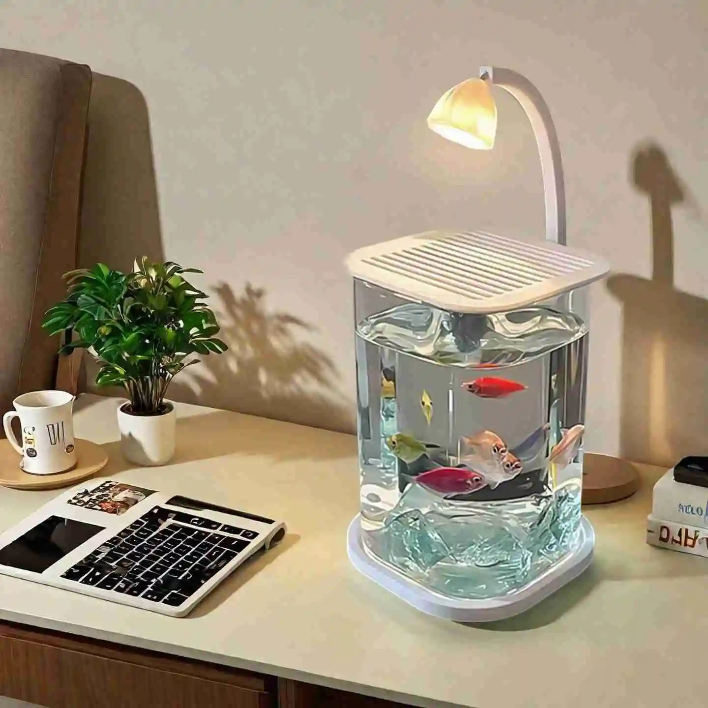 Betta Fish Tank - Mini acuario de escritorio con tanque